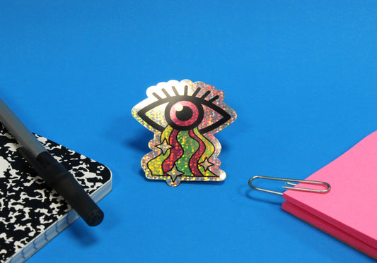 sticker glitter tornasol con corte personalizado